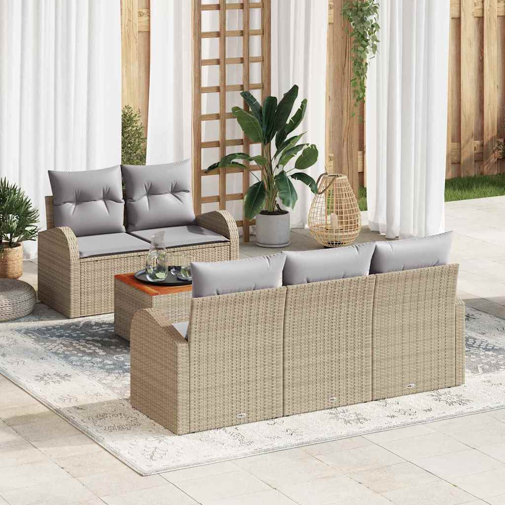 Gartensofa-set mit Kissen 6 pcs Schwarz Poly-Rattan