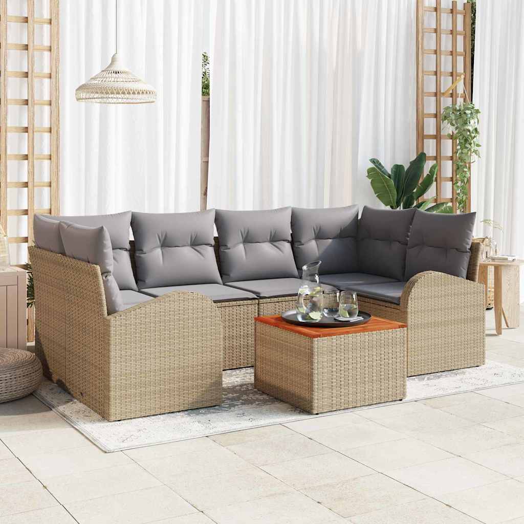 Garten-Sofa-Set 7 pcs Schwarz Poly Rattan