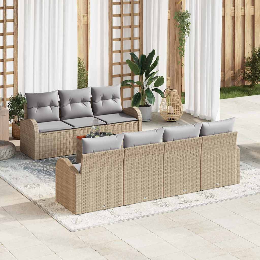 Gartensofa-set mit Kissen 8 pcs Schwarz Poly-Rattan