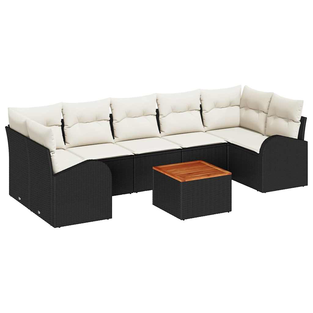 Gartensofa-set mit Kissen 8 pcs Schwarz Poly-Rattan