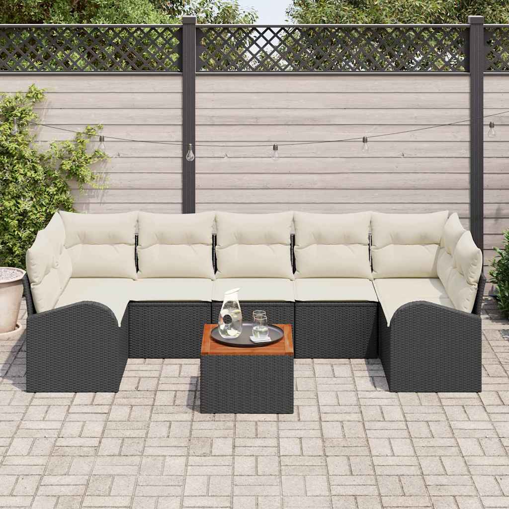 Gartensofa-set mit Kissen 8 pcs Schwarz Poly-Rattan