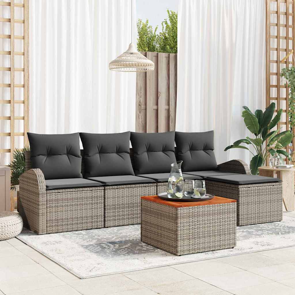 Gartensofa-set mit Kissen 6 pcs Schwarz Poly-Rattan