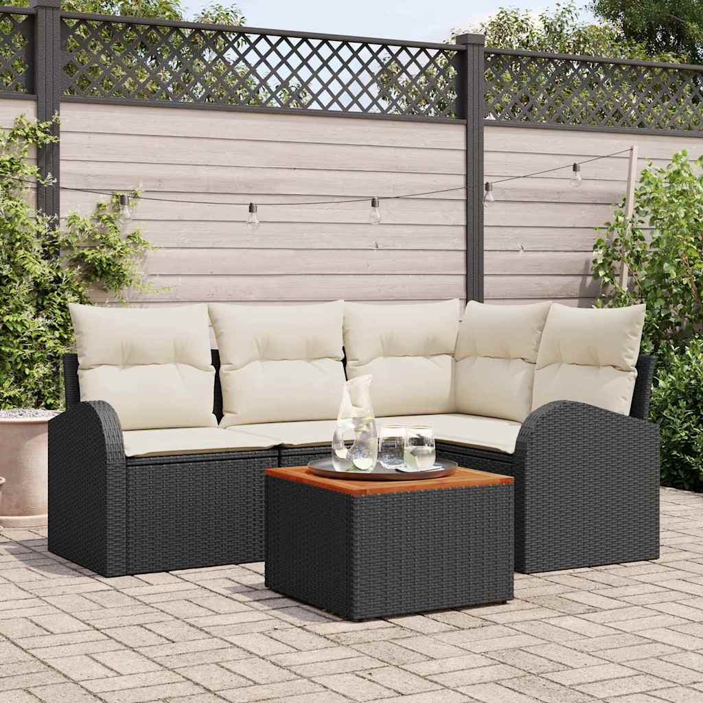Gartensofa-set mit Kissen 5 pcs Schwarz Poly-Rattan