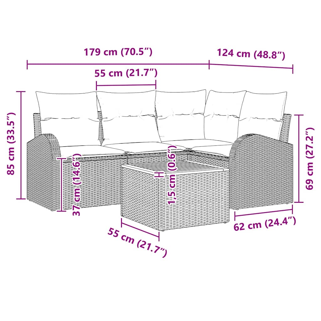 Gartensofa-set mit Kissen 5 pcs Schwarz Poly-Rattan