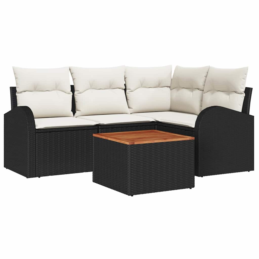 Gartensofa-set mit Kissen 5 pcs Schwarz Poly-Rattan