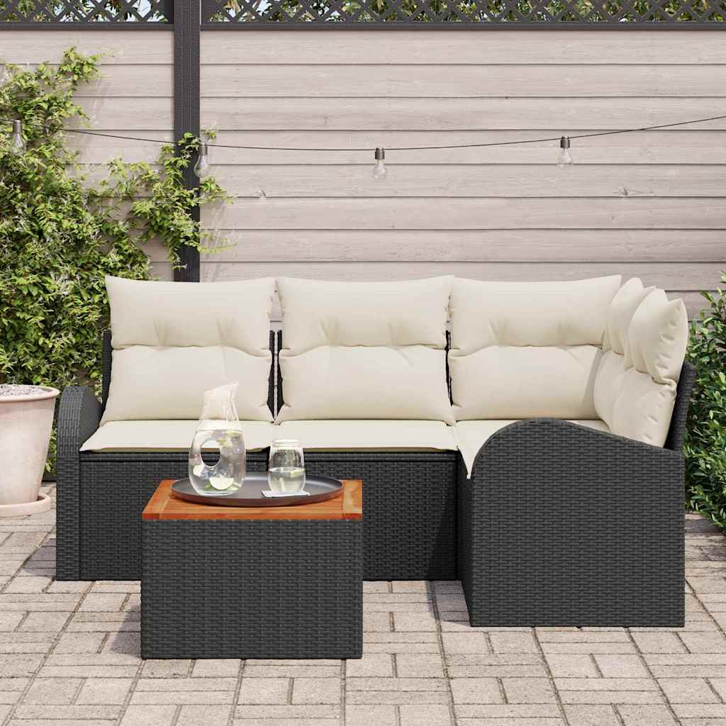 Gartensofa-set mit Kissen 5 pcs Schwarz Poly-Rattan