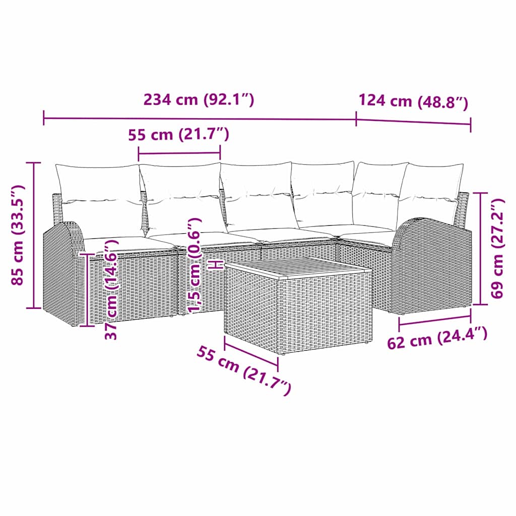 Gartensofa-set mit Kissen 6 pcs Schwarz Poly-Rattan