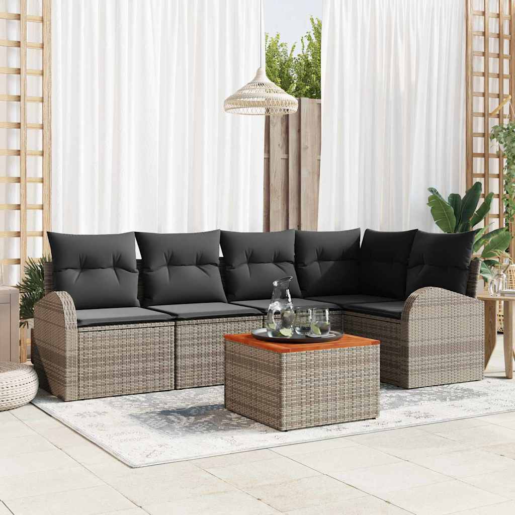 Gartensofa-set mit Kissen 6 pcs Schwarz Poly-Rattan