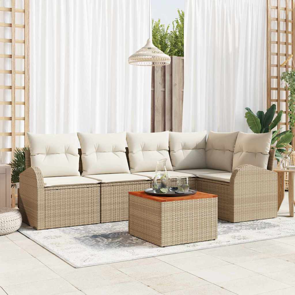 Gartensofa-set mit Kissen 6 pcs Schwarz Poly-Rattan