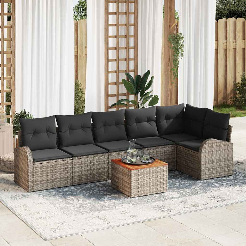 Gartensofa-set mit Kissen 7 pcs Schwarz Poly-Rattan