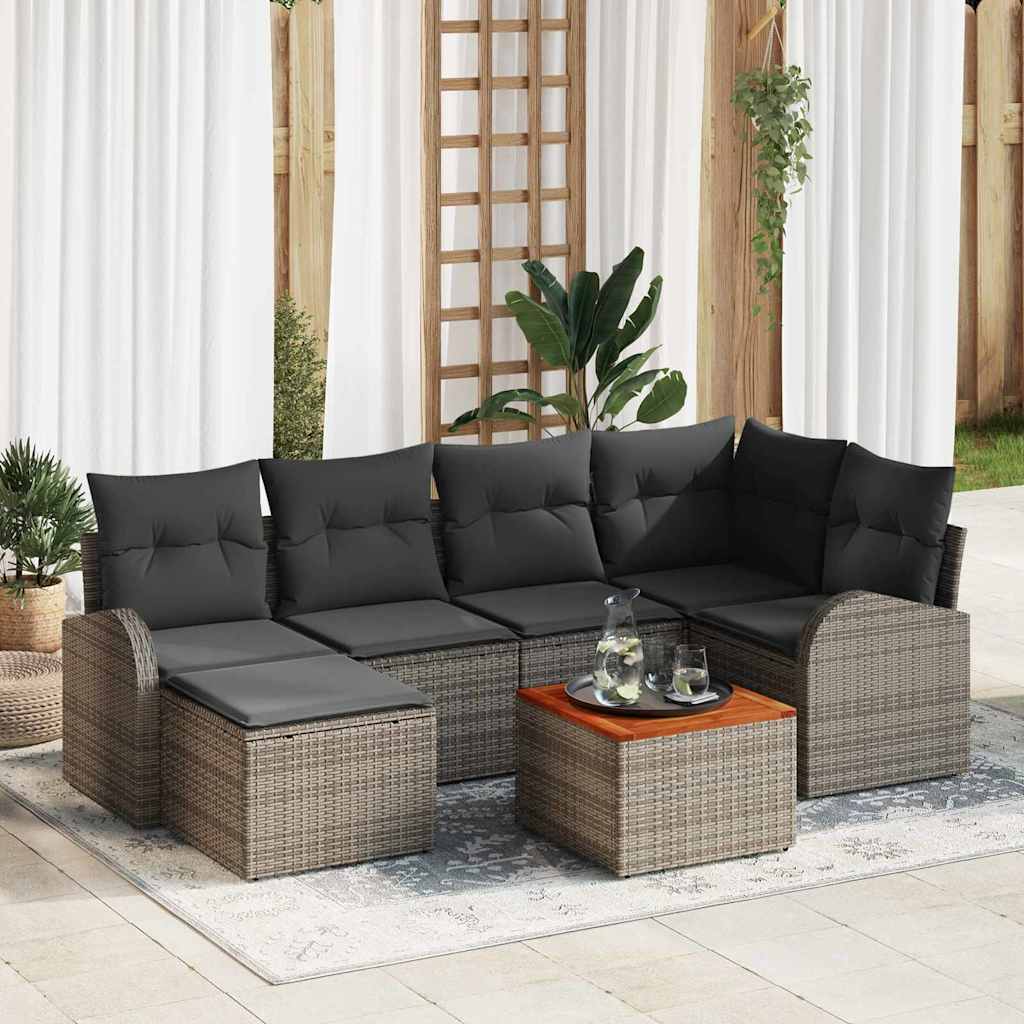 Gartensofa-set mit Kissen 7 pcs Schwarz Poly-Rattan