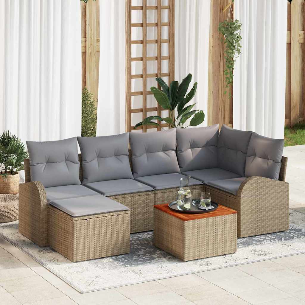 Gartensofa-set mit Kissen 7 pcs Schwarz Poly-Rattan