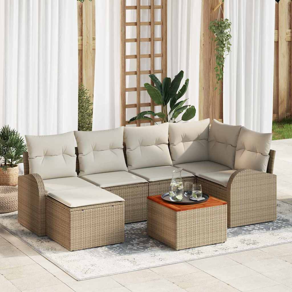 Gartensofa-set mit Kissen 7 pcs Schwarz Poly-Rattan