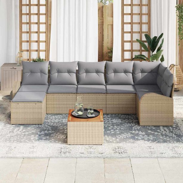 Garten-Sofa-Set 8 pcs Schwarz Poly Rattan
