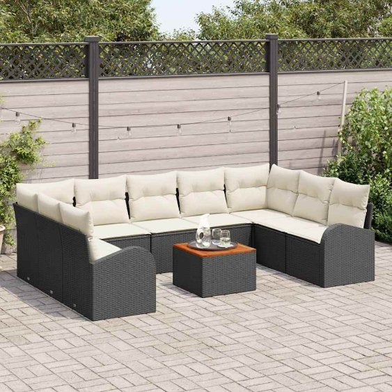 Gartensofa-set mit Kissen 10 pcs Schwarz Poly-Rattan