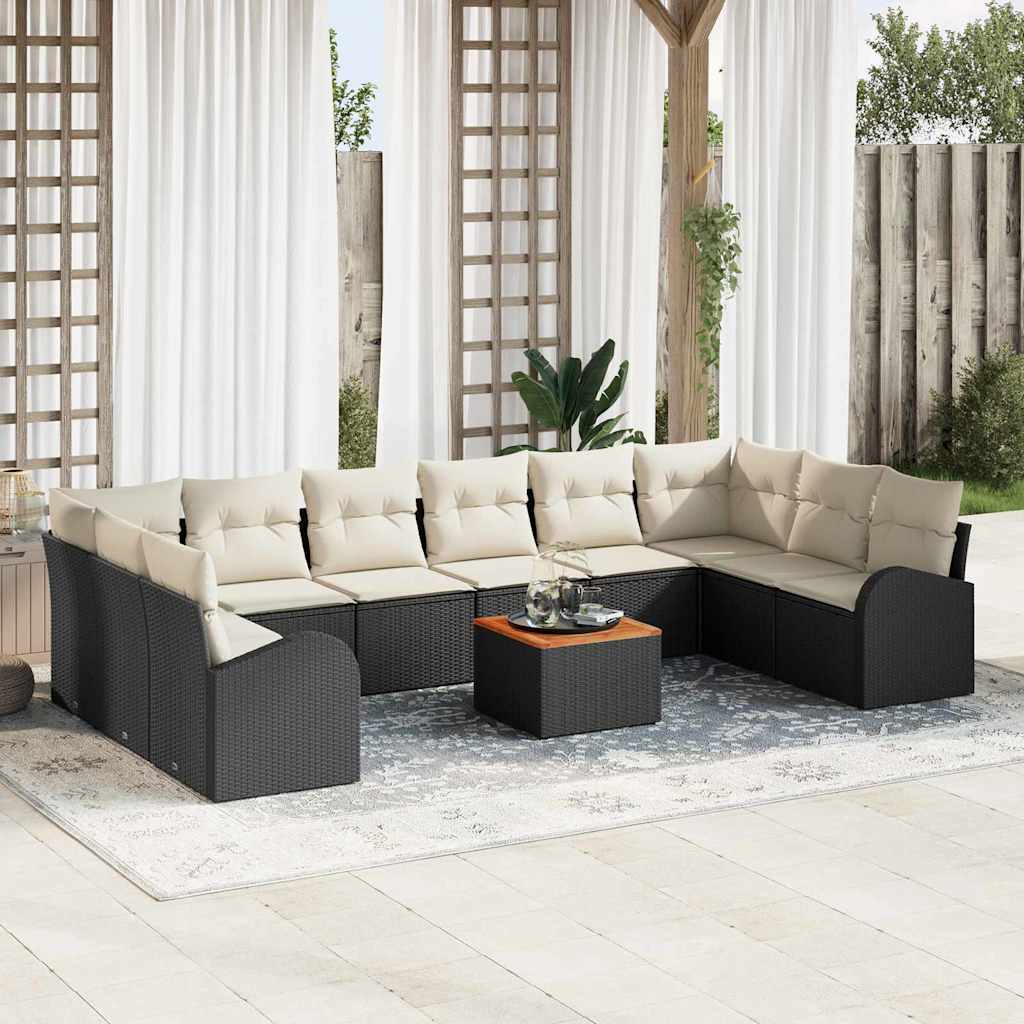Garten-Sofa-Set mit Kissen 11 pcs Schwarz Poly Rattan