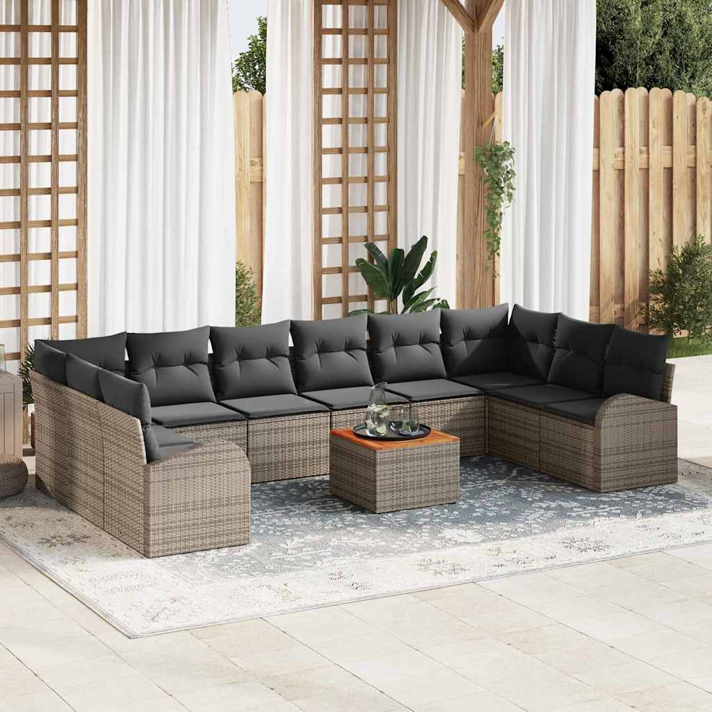 Garten-Sofa-Set mit Kissen 11 pcs Schwarz Poly Rattan
