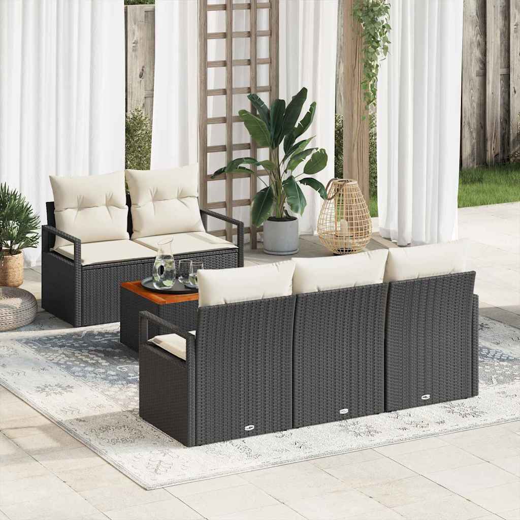 Gartensofa-set mit Kissen 6 pcs Schwarz Poly-Rattan