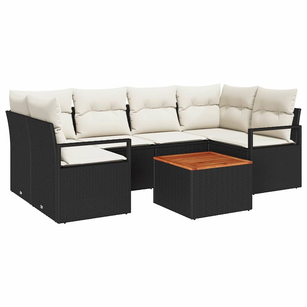 Garten-Sofa-Set mit Kissen 7 pcs Schwarz Poly Rattan