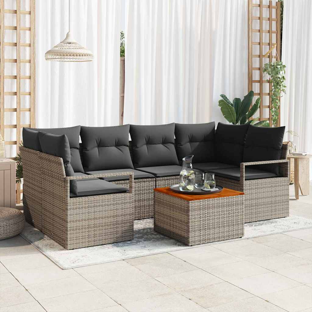 Garten-Sofa-Set mit Kissen 7 pcs Schwarz Poly Rattan