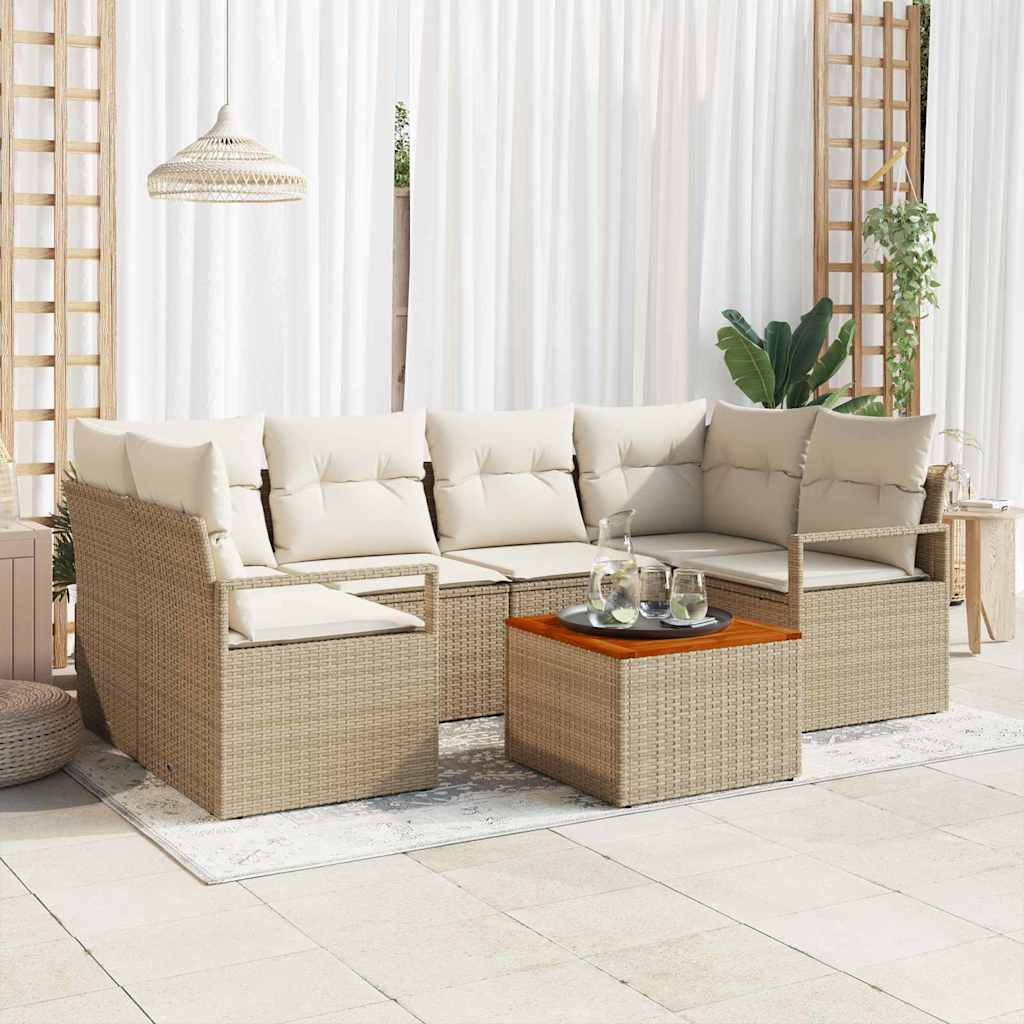 Garten-Sofa-Set mit Kissen 7 pcs Schwarz Poly Rattan