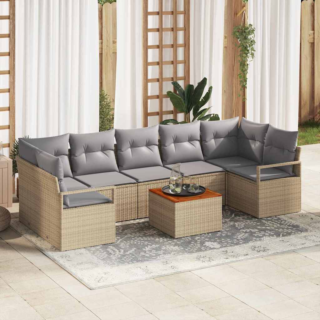Gartensofa-set mit Kissen 8 pcs Schwarz Poly-Rattan