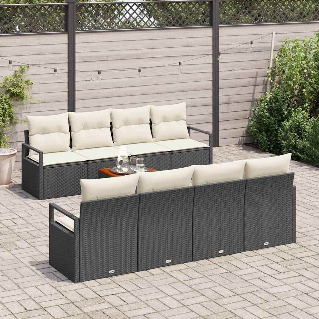 Gartensofa-set mit Kissen 9 pcs Schwarz Poly-Rattan