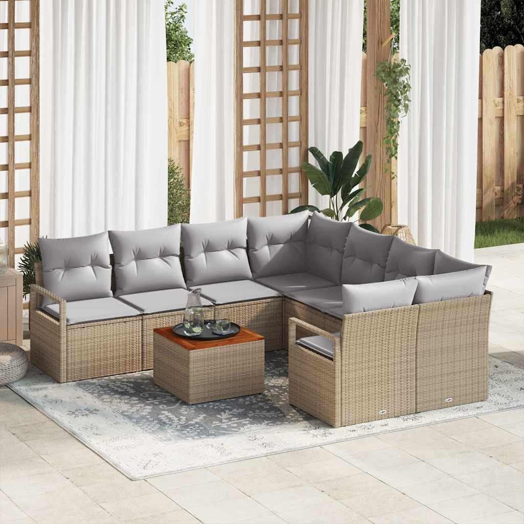 Gartensofa-set mit Kissen 9 pcs Schwarz Poly-Rattan
