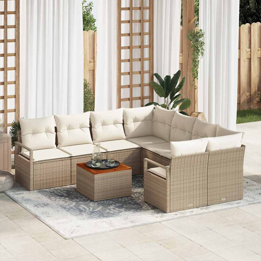 Gartensofa-set mit Kissen 9 pcs Schwarz Poly-Rattan