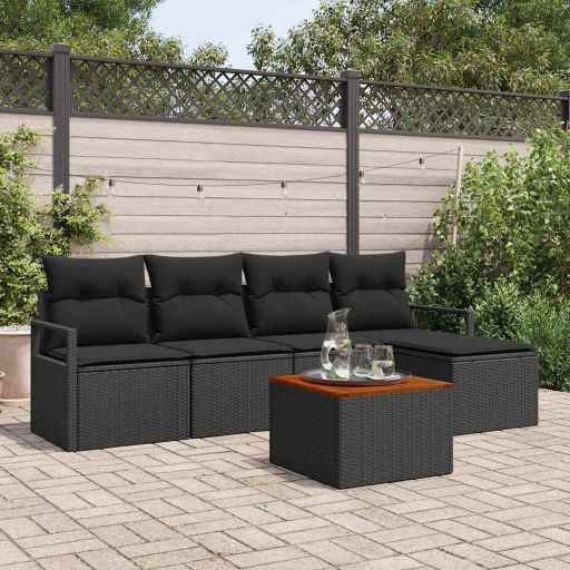 Garten-Sofa-Set mit Kissen 6 pcs Schwarz Poly Rattan