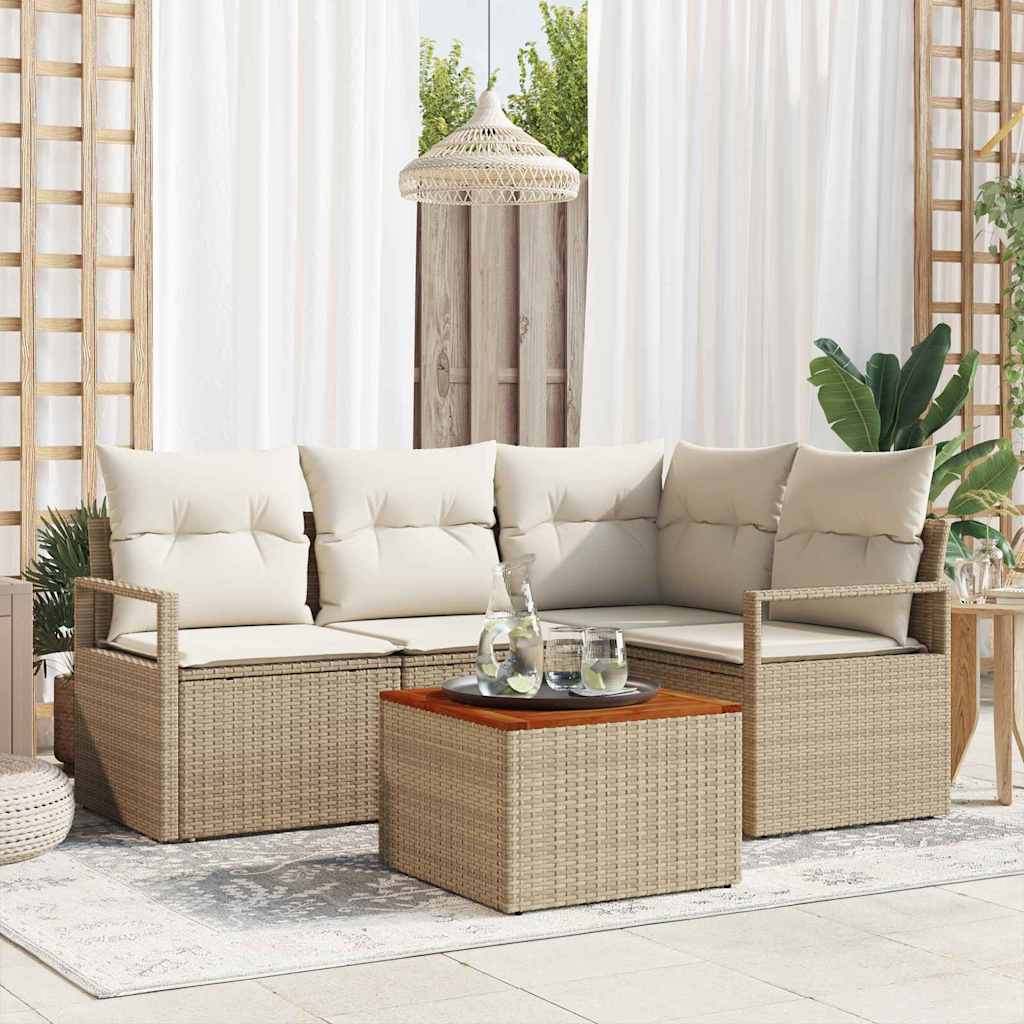 Garten-Sofa-Set mit Kissen 5 pcs Schwarz Poly Rattan