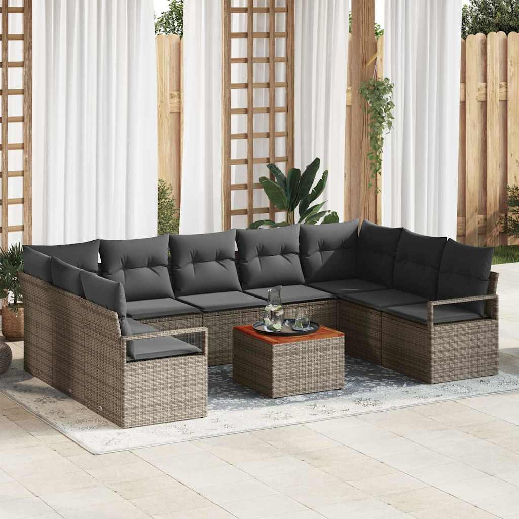 Garten-Sofa-Set mit Kissen 10 pcs Schwarz Poly Rattan