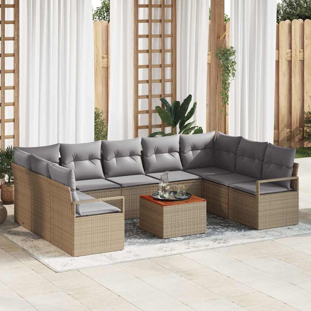 Garten-Sofa-Set mit Kissen 10 pcs Schwarz Poly Rattan