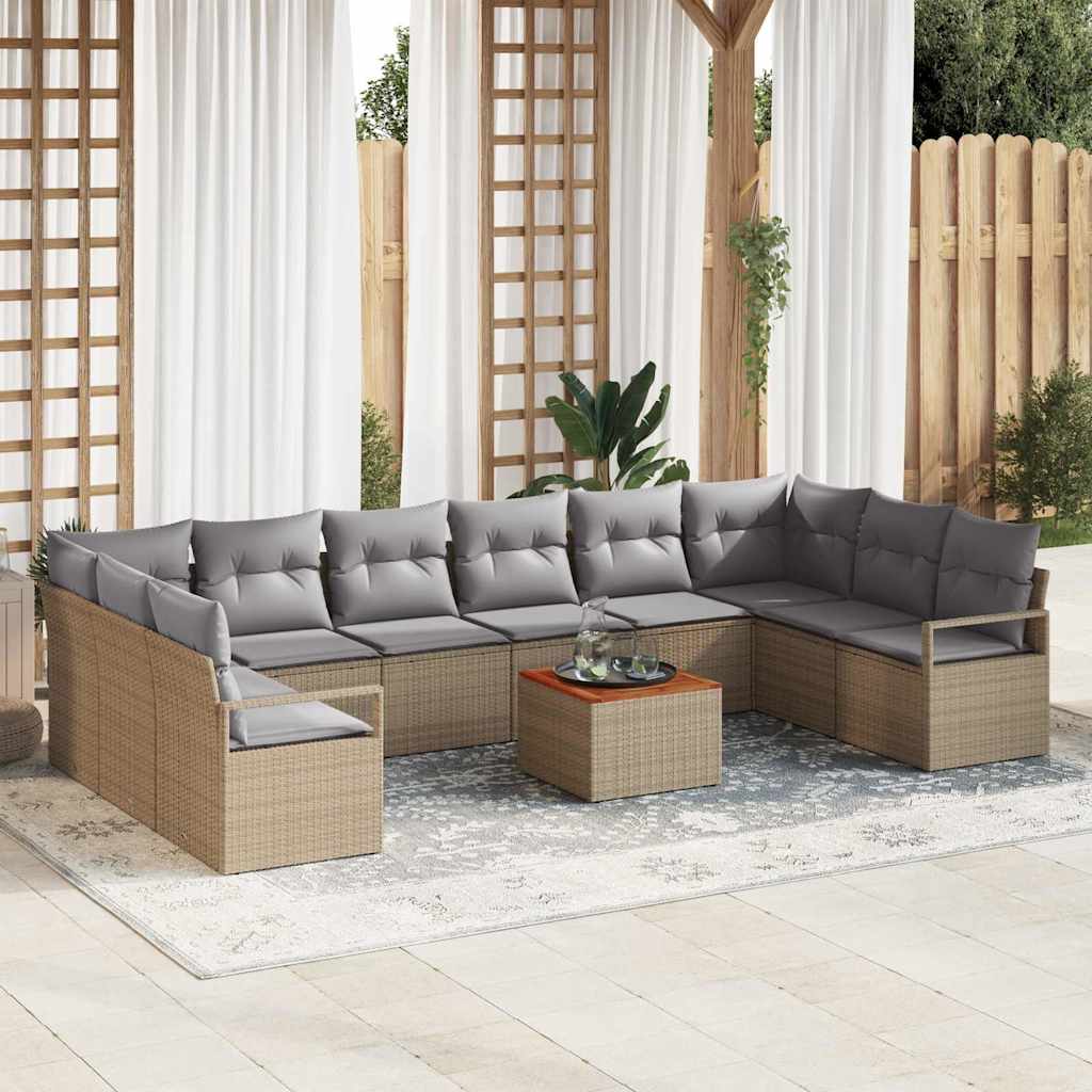 Gartensofa-set mit Kissen 11 pcs Schwarz Poly-Rattan