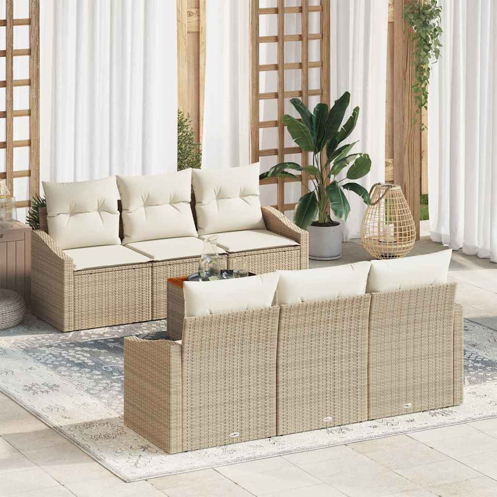 Gartensofa-set mit Kissen 7 pcs Schwarz Poly-Rattan