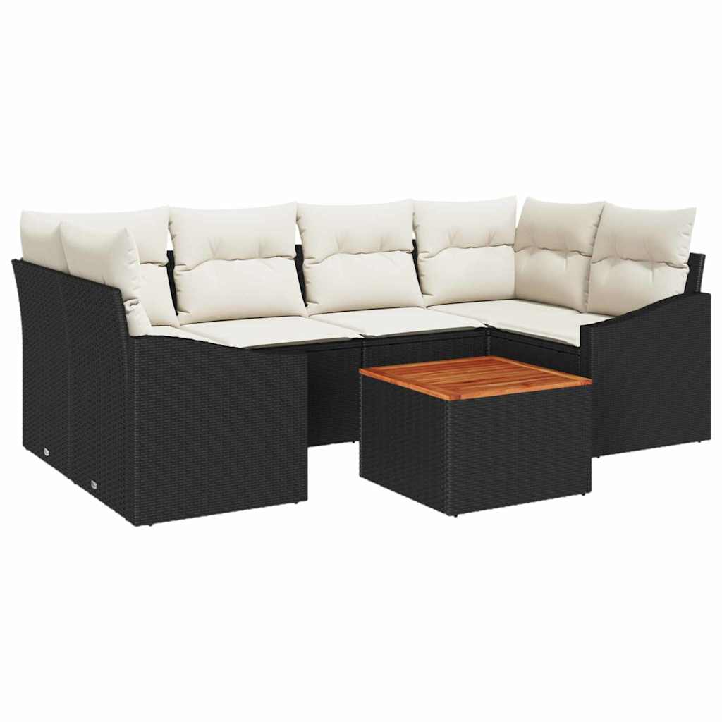Garten-Sofa-Set mit Kissen 7 pcs Schwarz Poly Rattan
