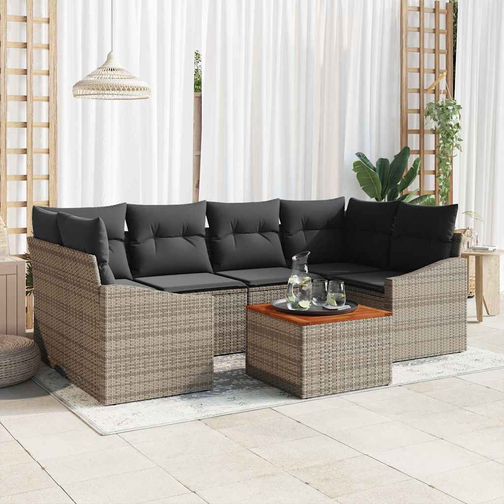 Garten-Sofa-Set mit Kissen 7 pcs Schwarz Poly Rattan