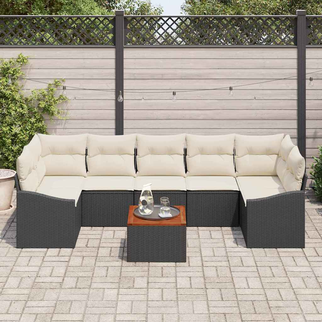 Gartensofa-set mit Kissen 8 pcs Schwarz Poly-Rattan