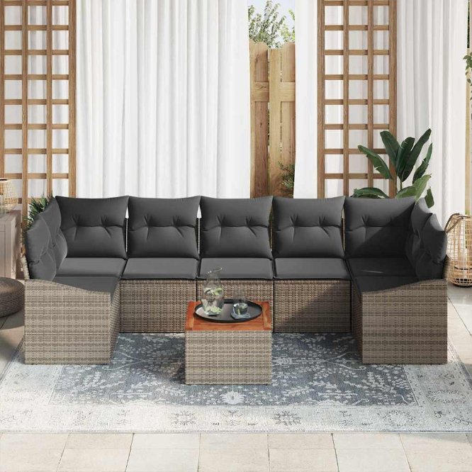 Gartensofa-set mit Kissen 8 pcs Schwarz Poly-Rattan