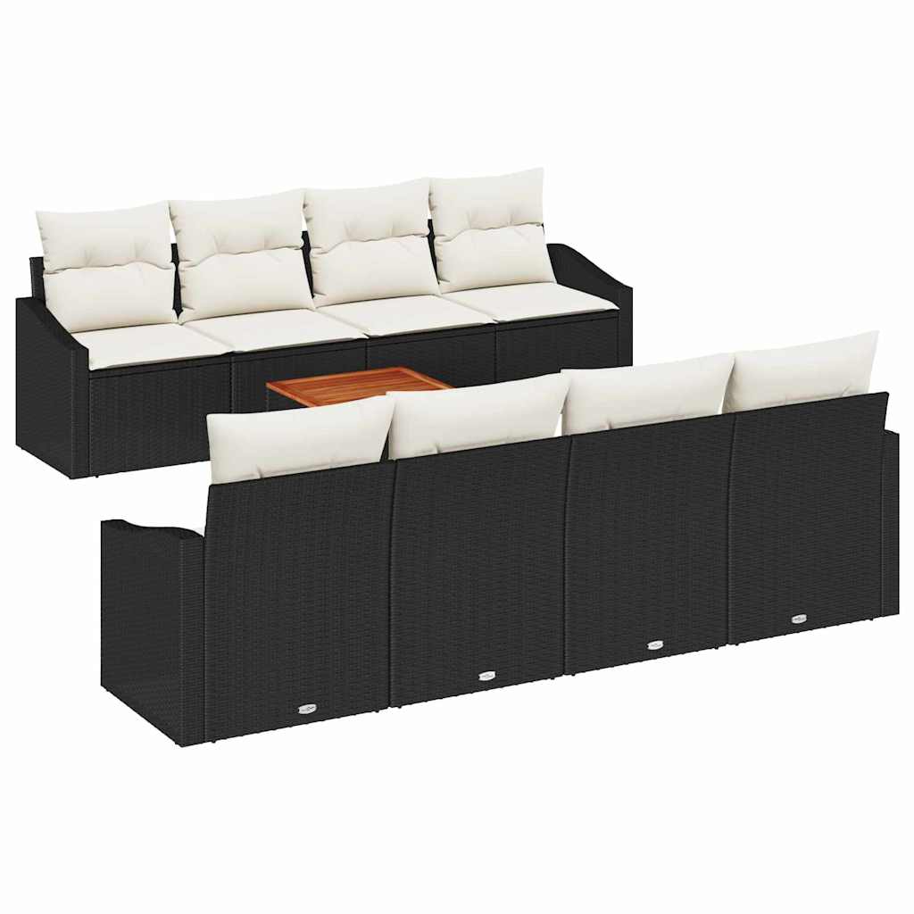 Gartensofa-set mit Kissen 9 pcs Schwarz Poly-Rattan