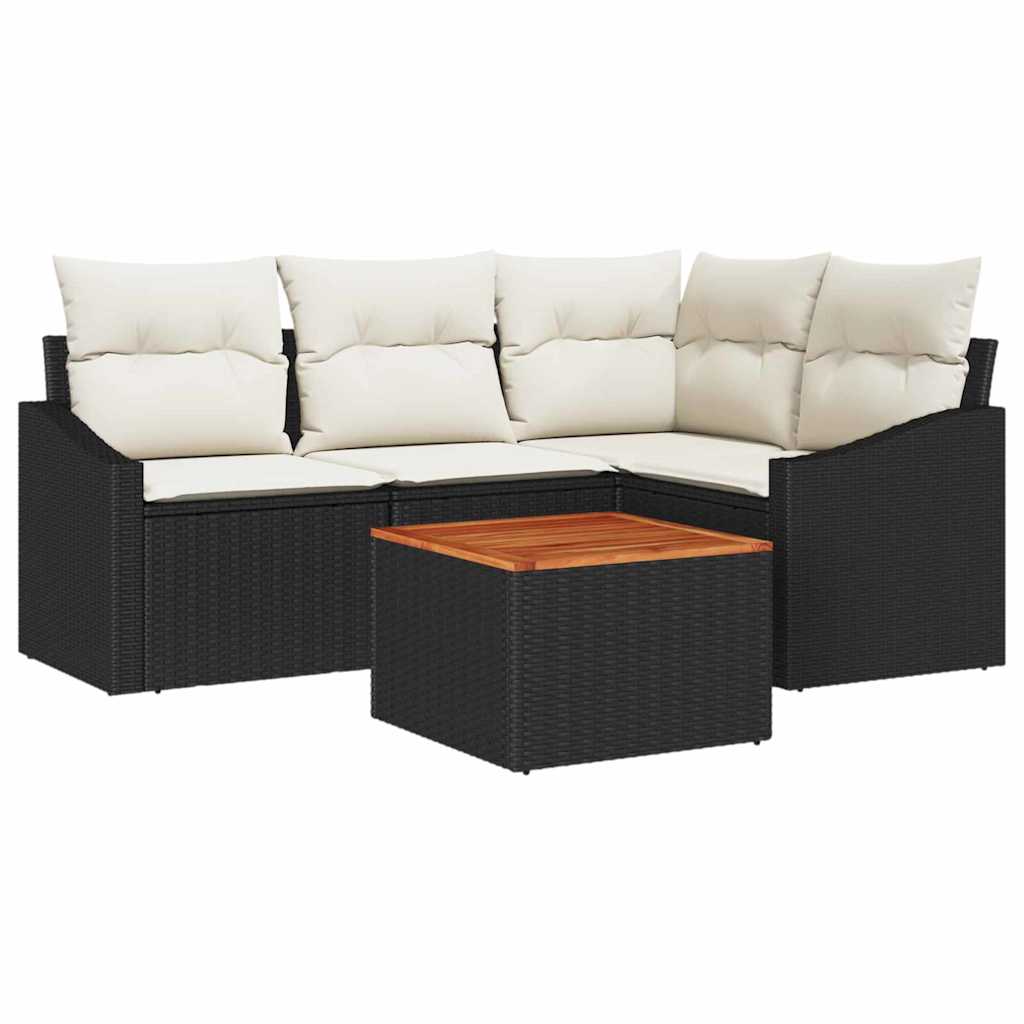 Gartensofa-set mit Kissen 5 pcs Schwarz Poly-Rattan