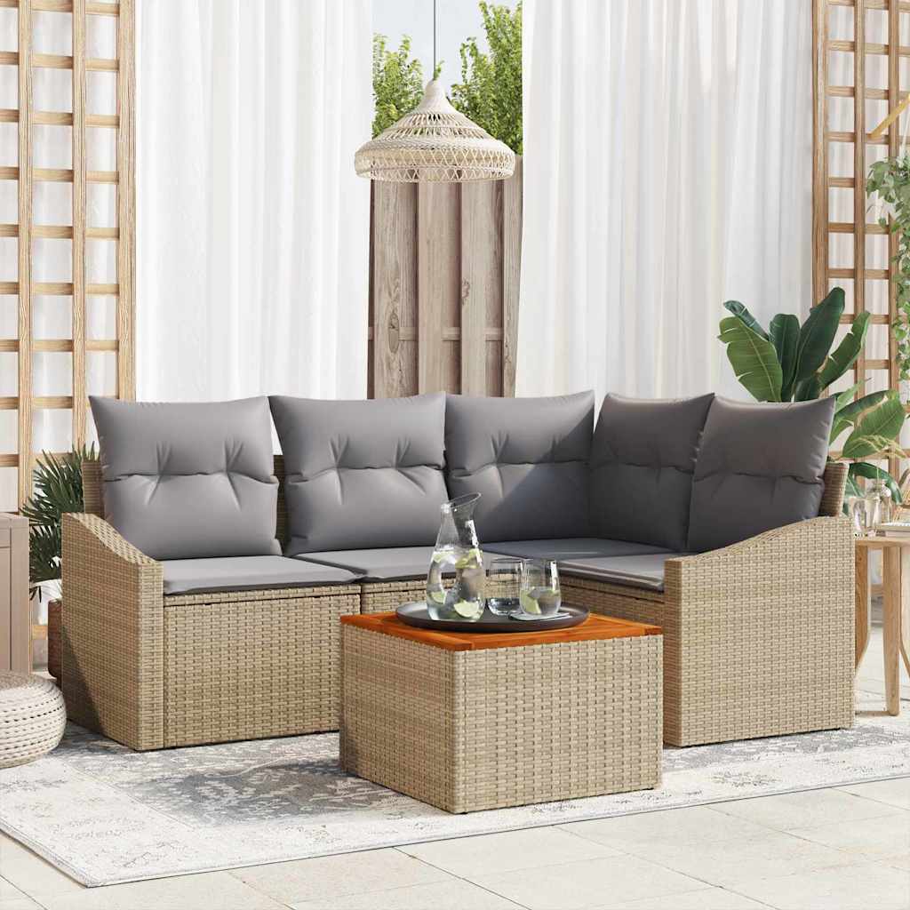 Gartensofa-set mit Kissen 5 pcs Schwarz Poly-Rattan