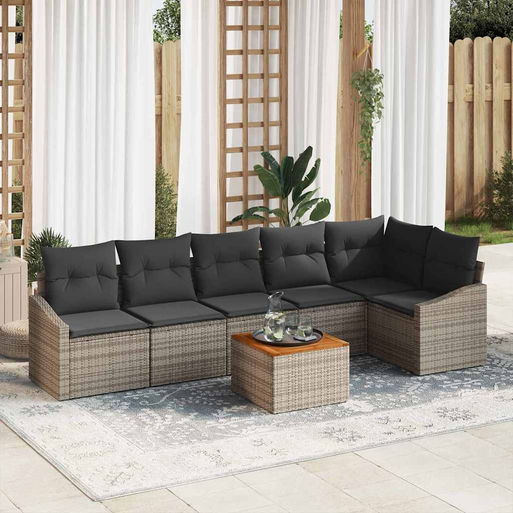 Gartensofa-set mit Kissen 7 pcs Schwarz Poly-Rattan