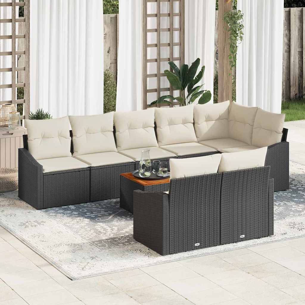 Gartensofa-set mit Kissen 9 pcs Schwarz Poly-Rattan