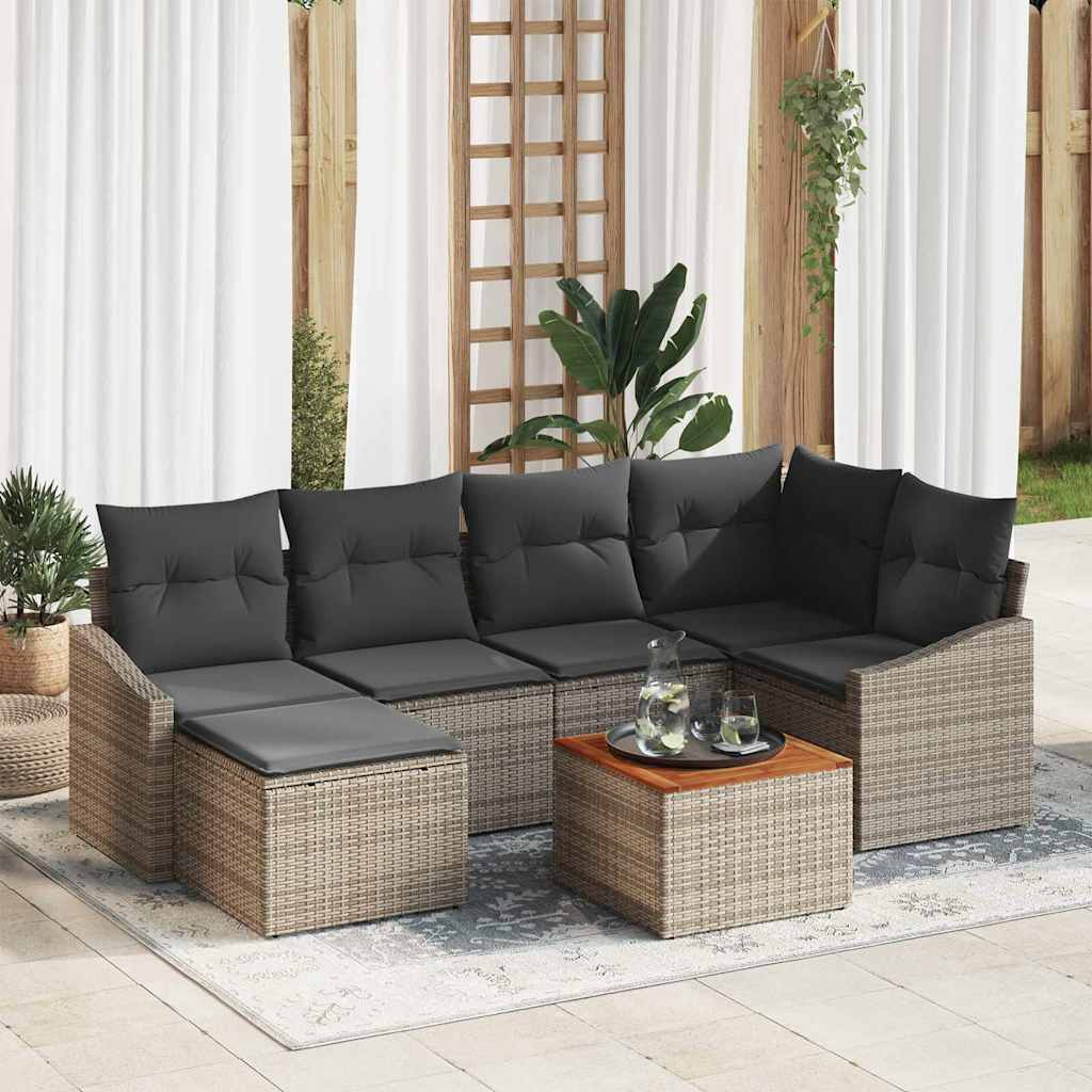Gartensofa-set mit Kissen 7 pcs Schwarz Poly-Rattan
