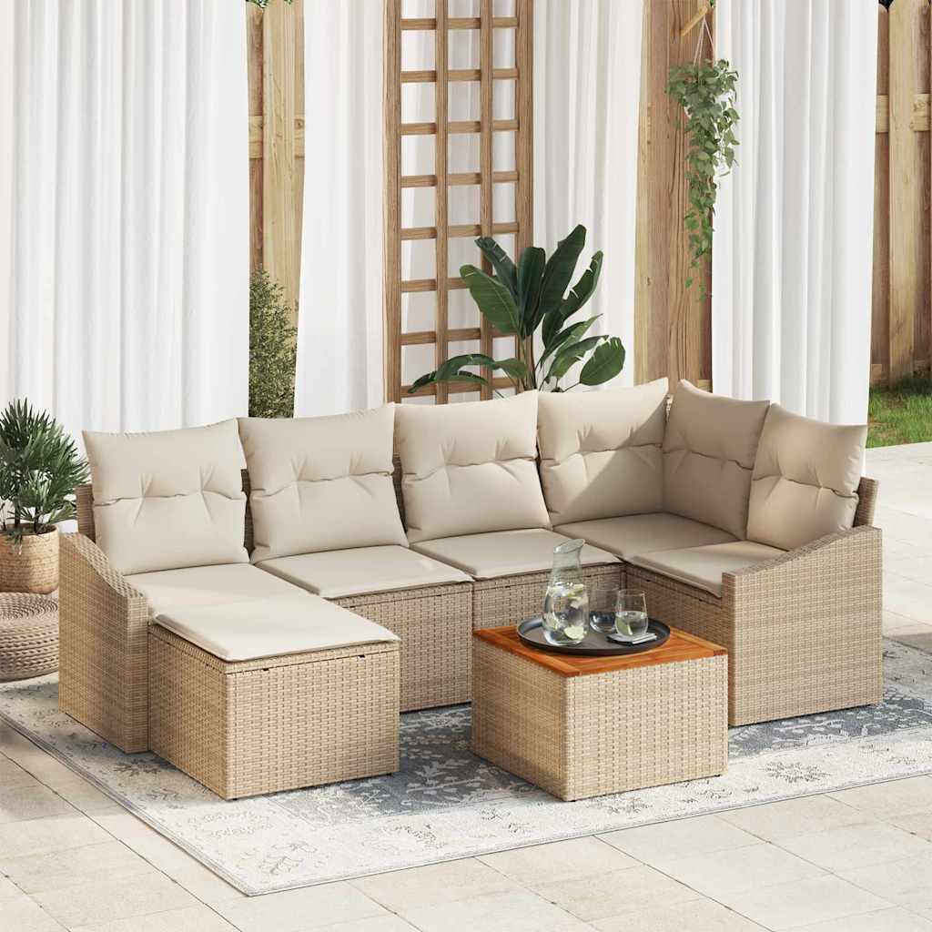 Gartensofa-set mit Kissen 7 pcs Schwarz Poly-Rattan
