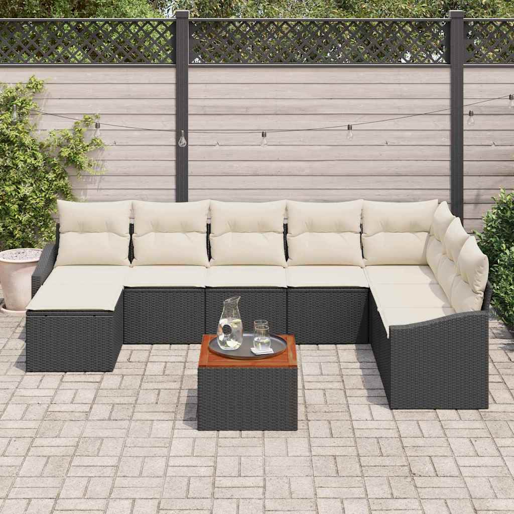Garten-Sofa-Set mit Kissen 9 pcs Schwarz Poly Rattan