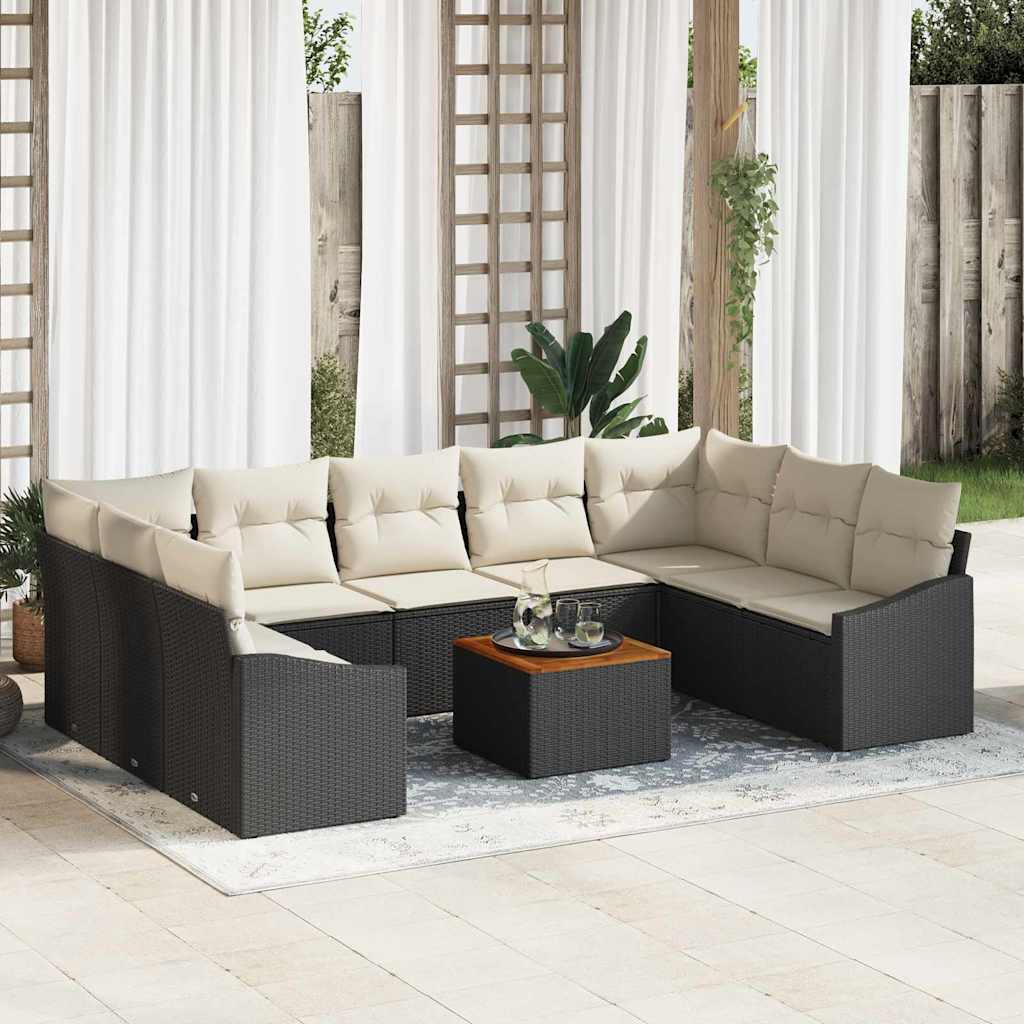 Gartensofa-set mit Kissen 10 pcs Schwarz Poly-Rattan