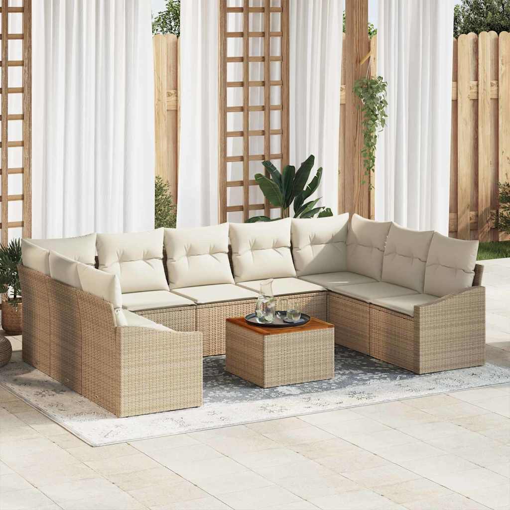 Gartensofa-set mit Kissen 10 pcs Schwarz Poly-Rattan