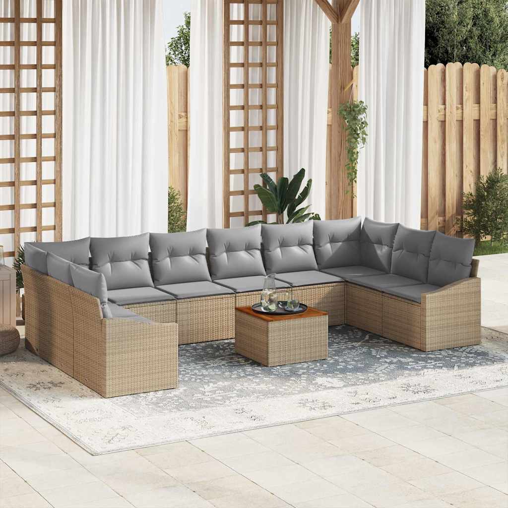 Garten-Sofa-Set mit Kissen 11 pcs Schwarz Poly Rattan